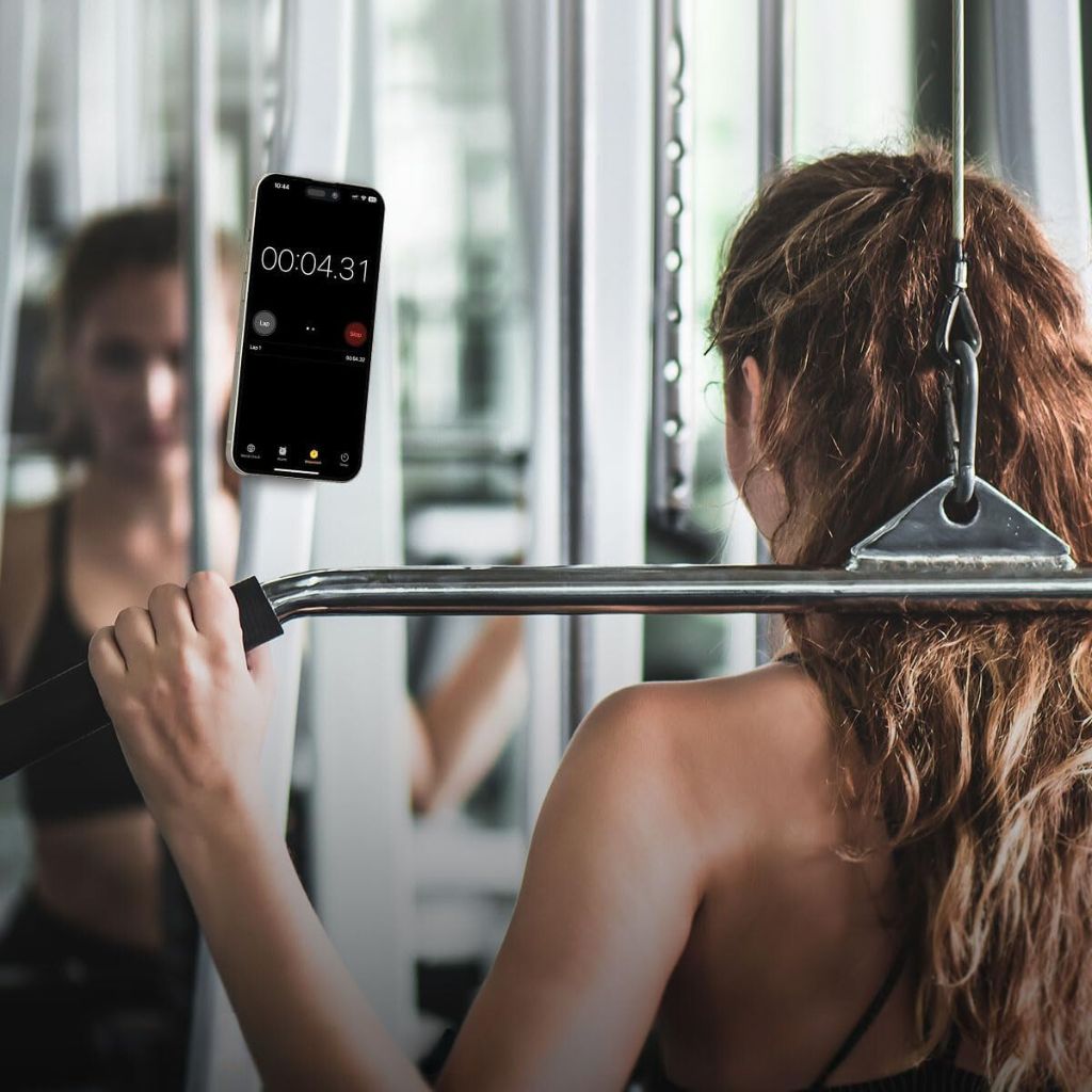 Magnetic phone holder compatible with MagSafe for gym equipment, bike handlebars, strollers, and flat magnetic surfaces