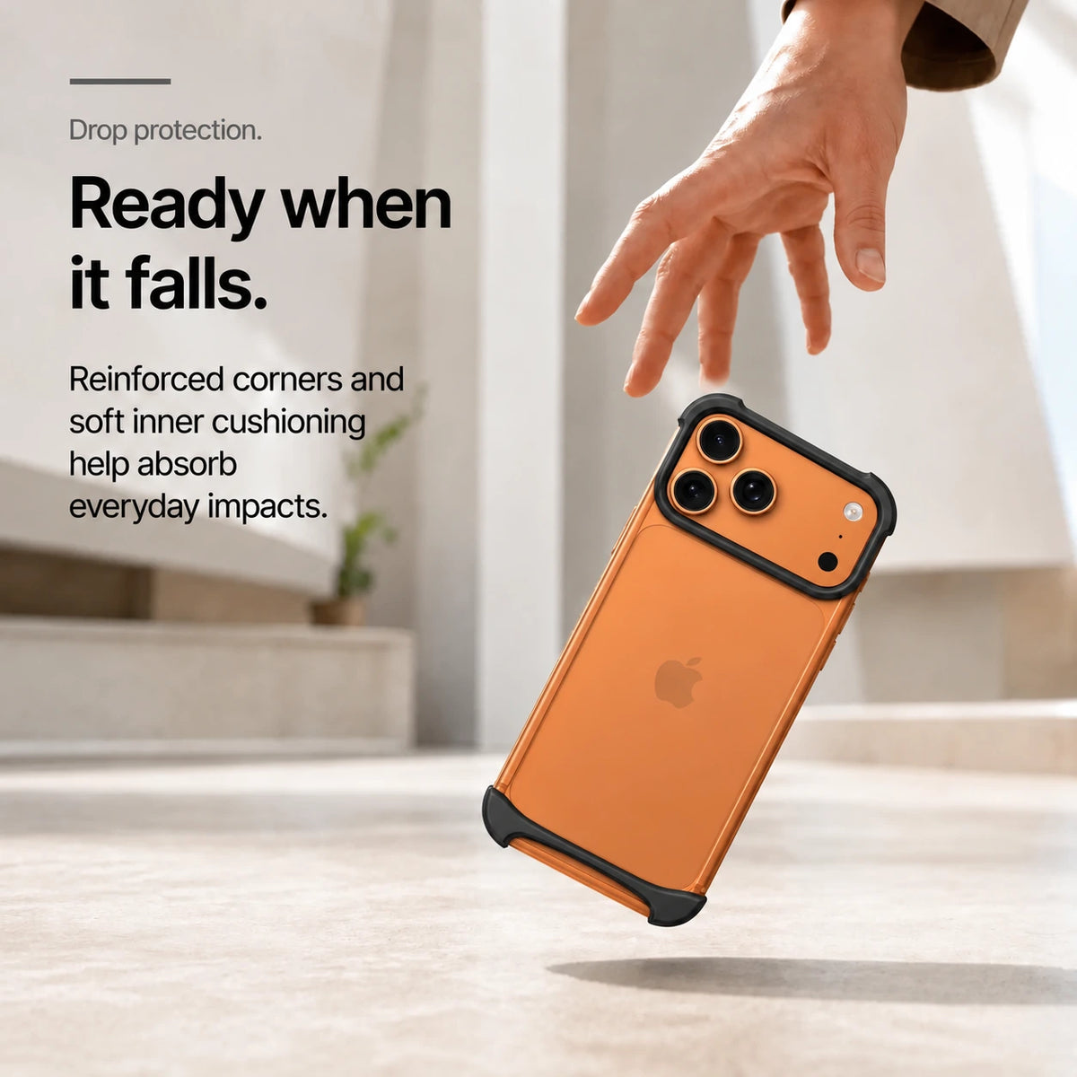 Black open metal bumper phone case in a drop protection scene #color_Midnight Black