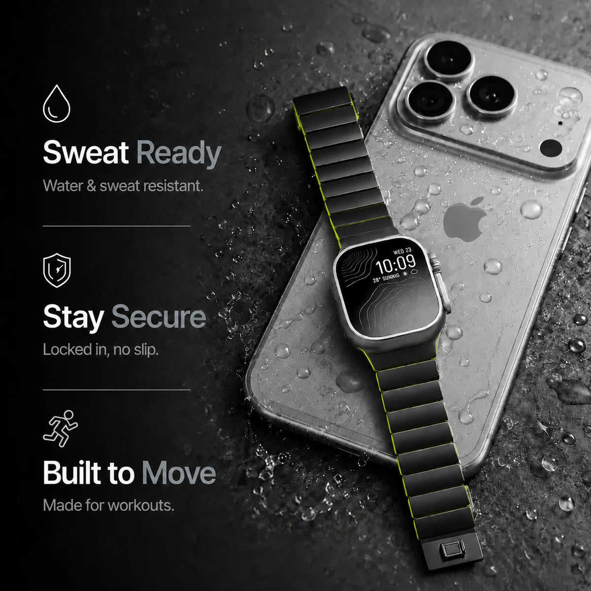 Black Titanium Forest Green hybrid watch band with a water resistance illustration #color_Black Titanium Forest Green