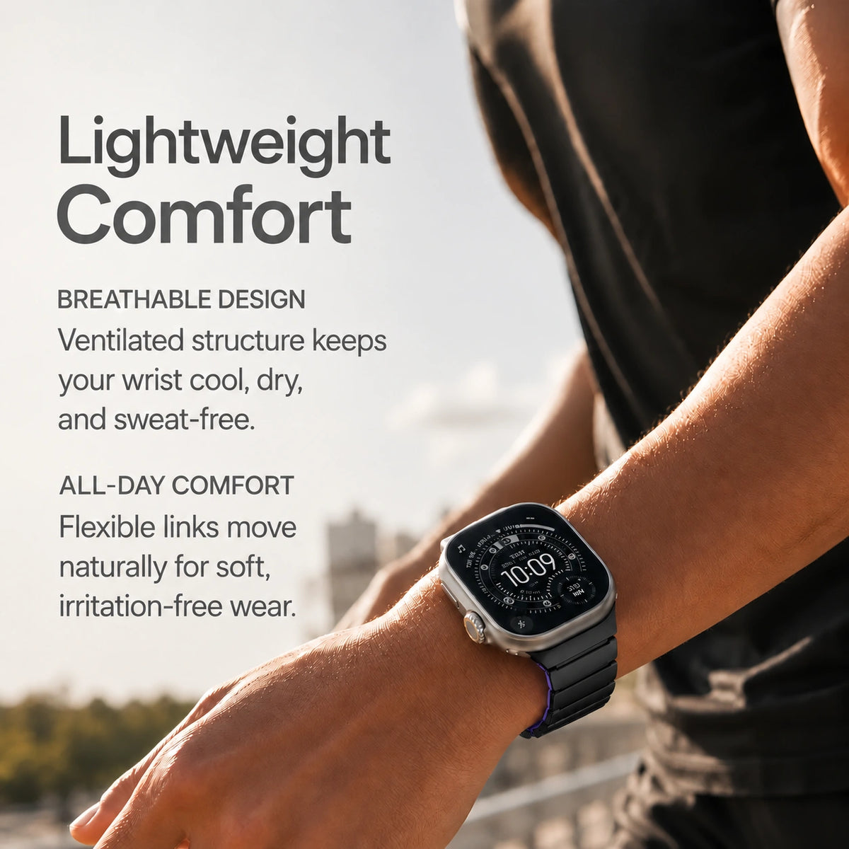 Black Titanium Violet hybrid watch band worn during everyday activity #color_Black Titanium Violet