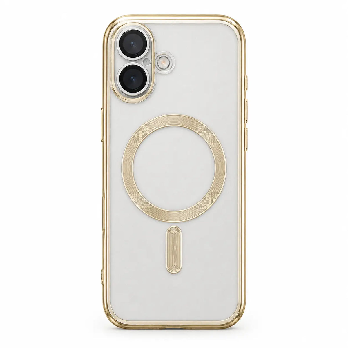 Champagne gold tinted magnetic phone case with dual camera openings, shown from the back on white #color_Champagne