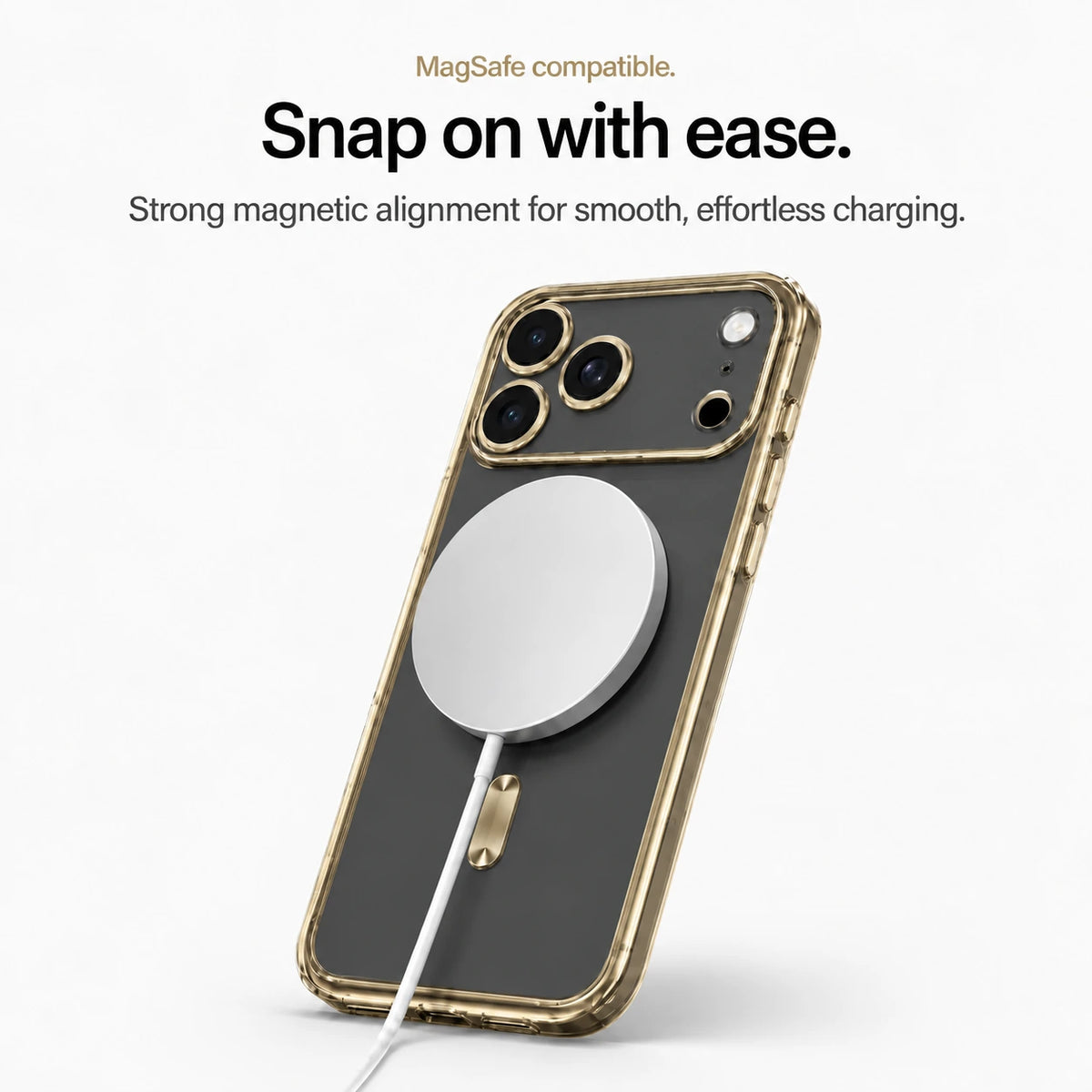 Champagne gold tinted phone case attached to a white magnetic wireless charging puck #color_Champagne