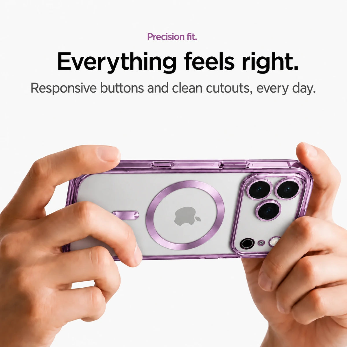 Lavender tinted magnetic phone case held horizontally in two hands #color_Lavender