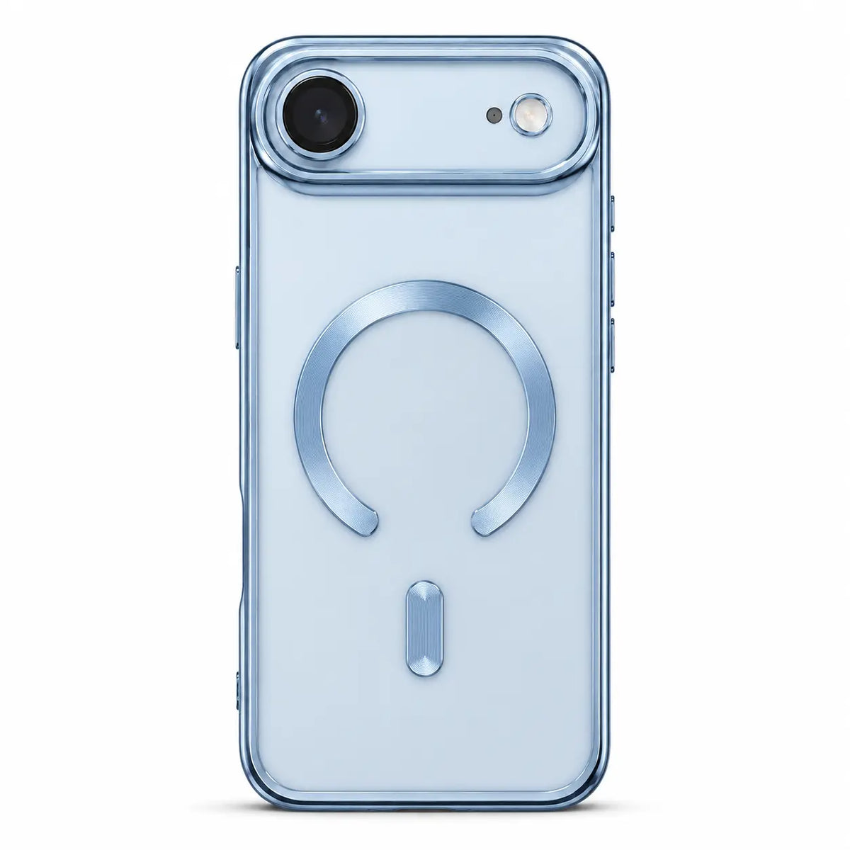 Glacier tinted magnetic phone case with single camera openings, shown from the back on white #color_Glacier