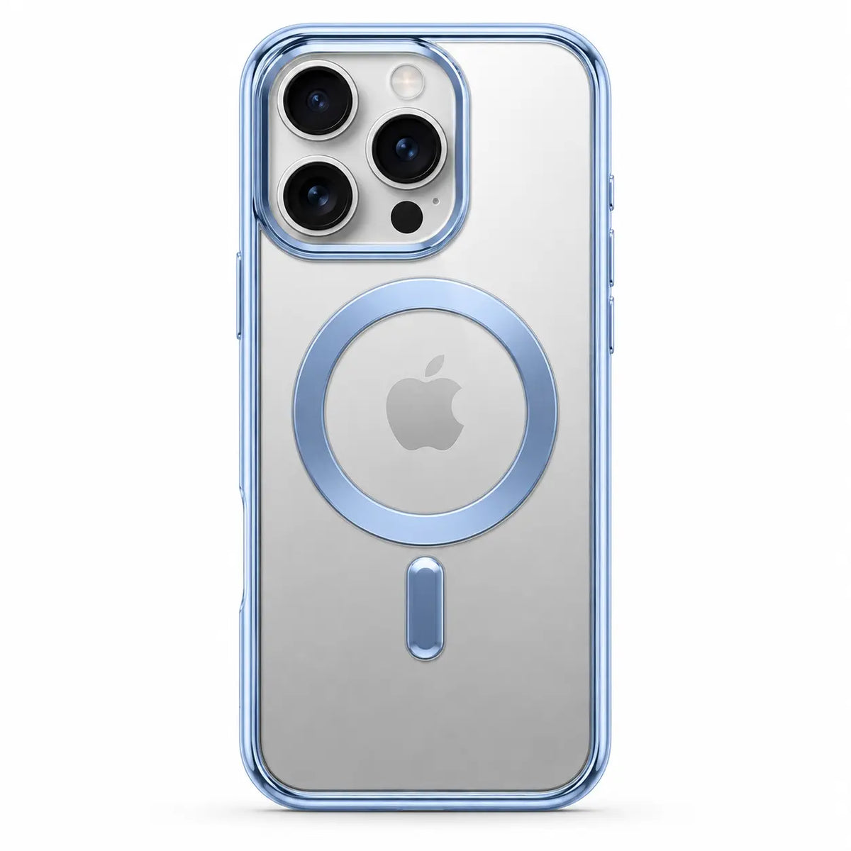 Glacier tinted magnetic phone case with triple camera openings, shown from the back on white #color_Glacier
