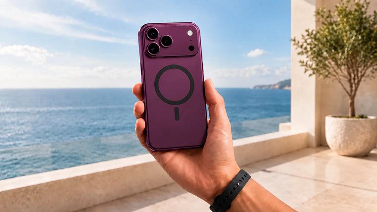 MagCase Metal in the matching Burgundy finish by the sea