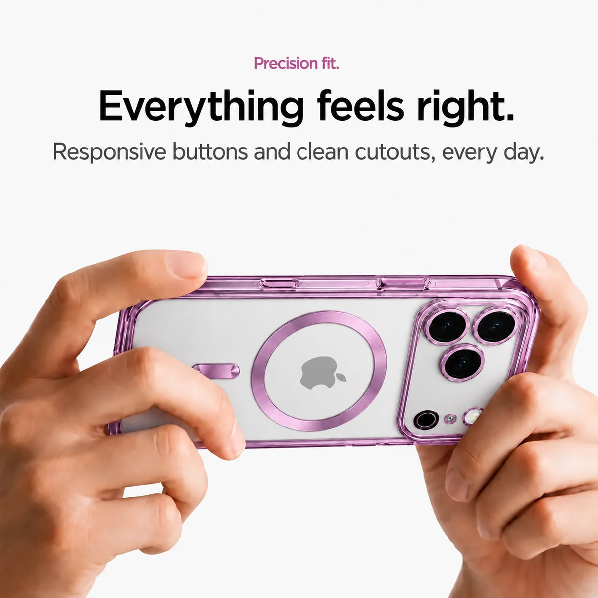 Pink tinted magnetic phone case held horizontally in two hands #color_Blush Pink