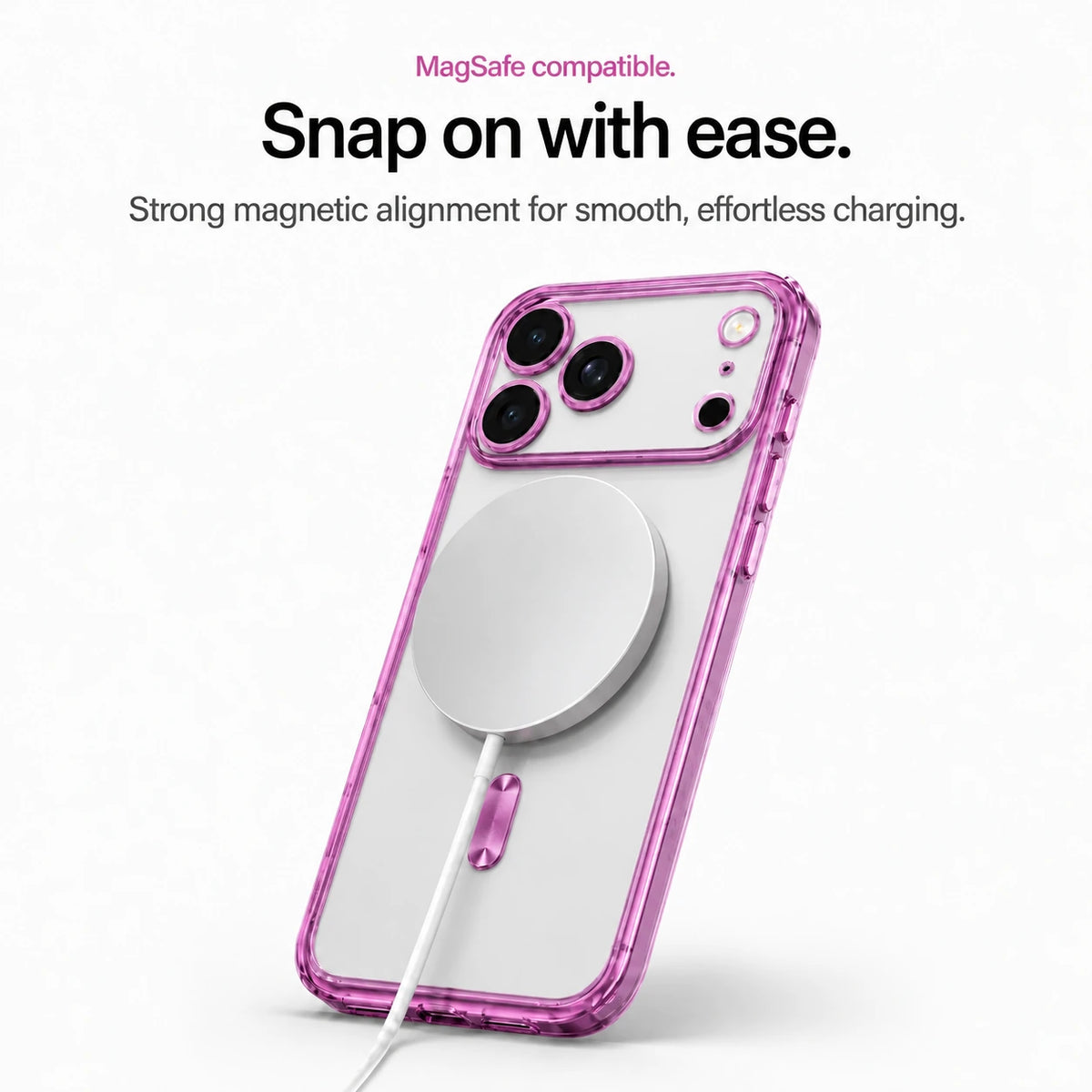 Pink tinted phone case attached to a white magnetic wireless charging puck #color_Blush Pink