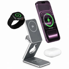 Foldable Qi2 3-in-1 travel charger for iPhone, Apple Watch and AirPods