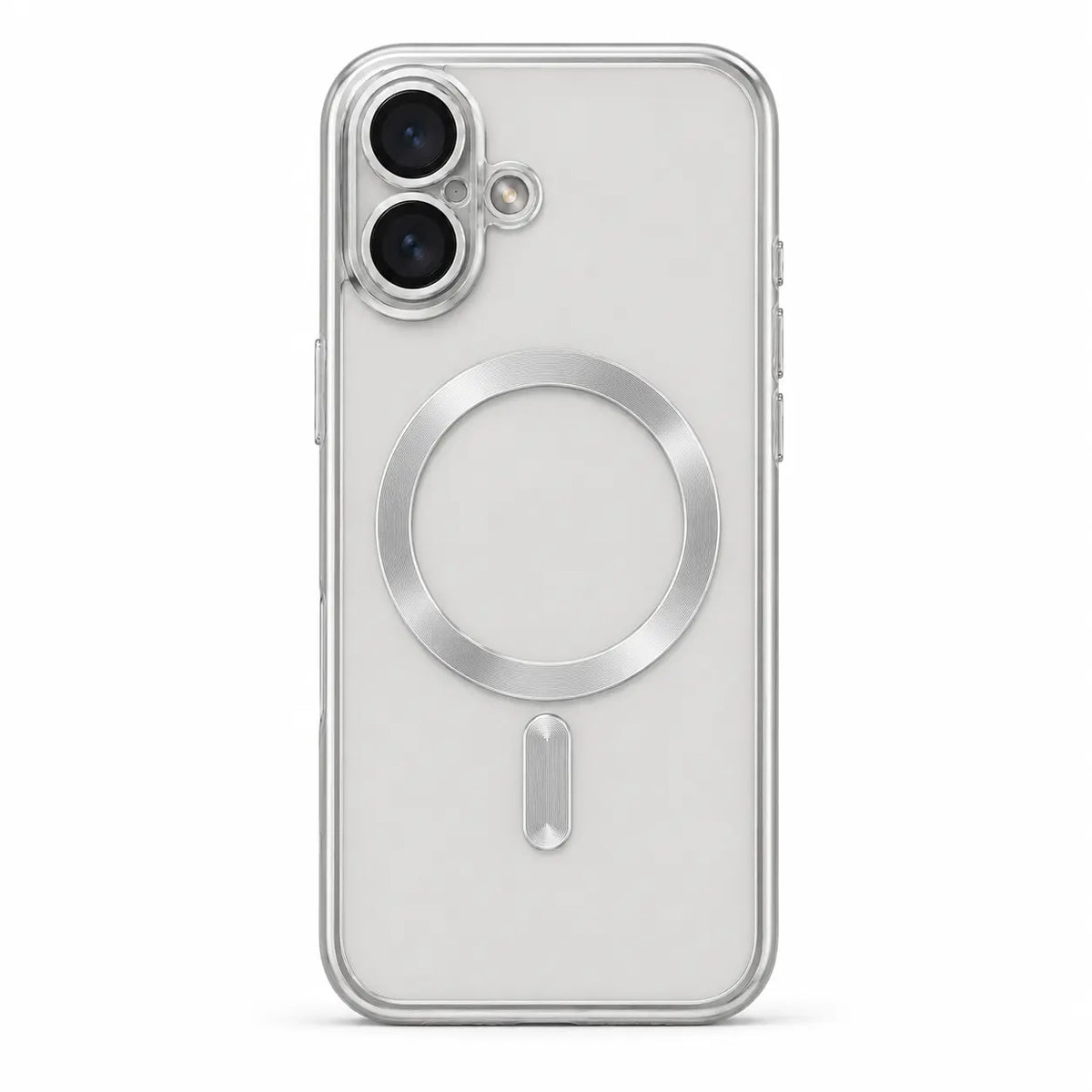 Silver tinted magnetic phone case with dual camera openings, shown from the back on white #color_Titanium Silver