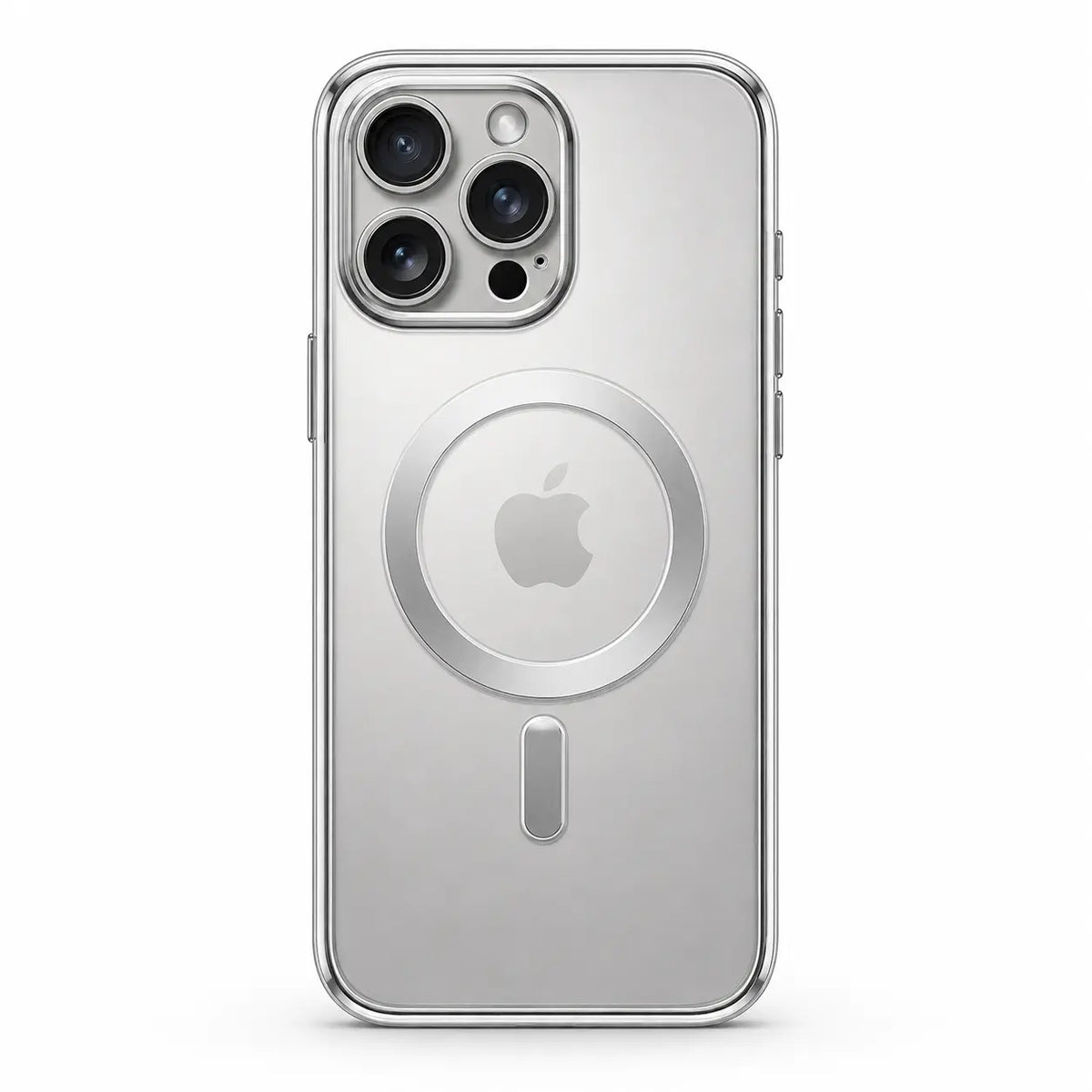 Silver tinted magnetic phone case with triple camera openings, shown from the back on white #color_Titanium Silver