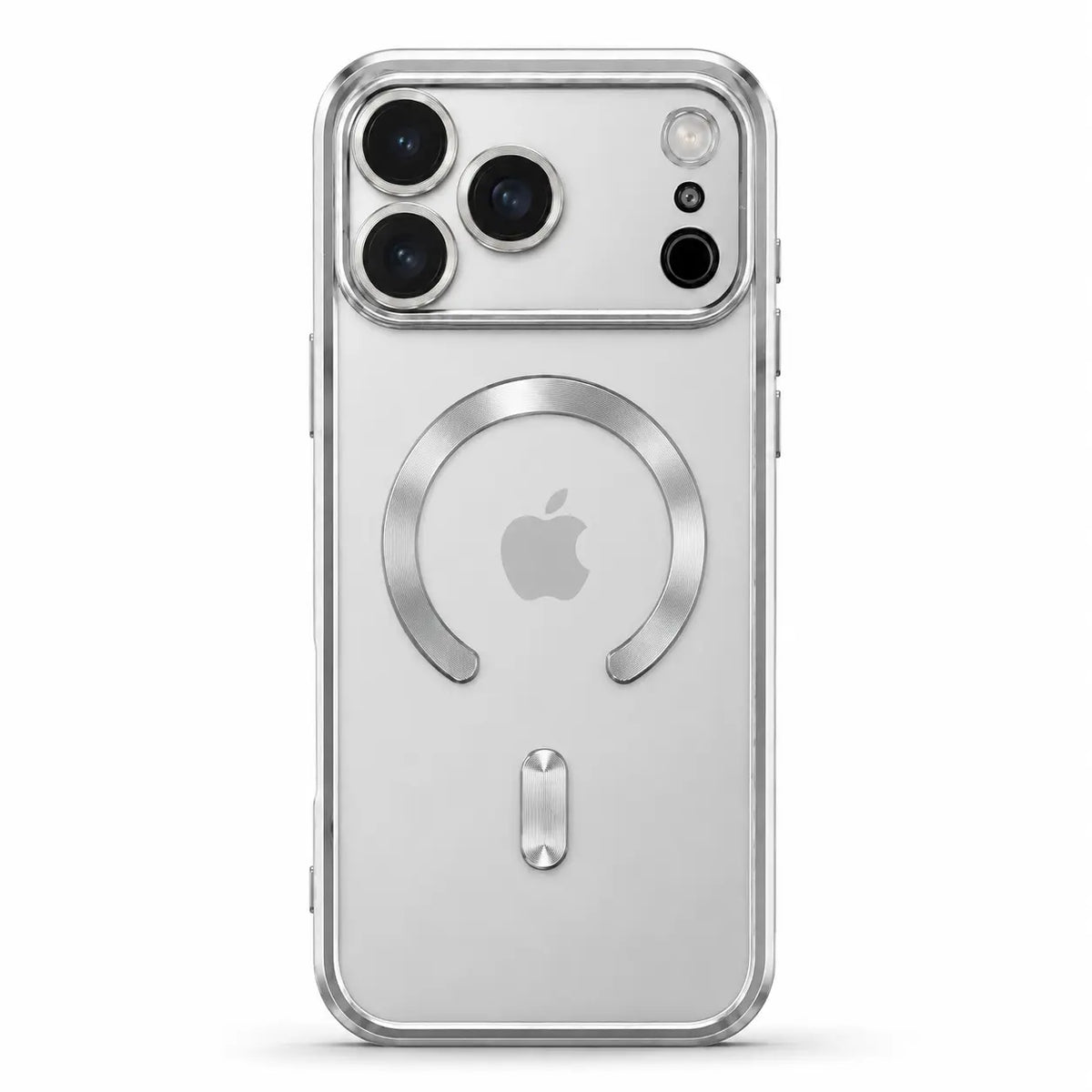 Silver tinted magnetic phone case with wide camera openings, shown from the back on white #color_Titanium Silver