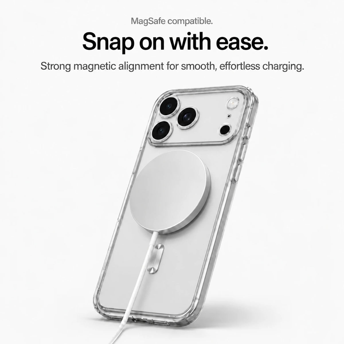 Silver tinted phone case attached to a white magnetic wireless charging puck #color_Titanium Silver