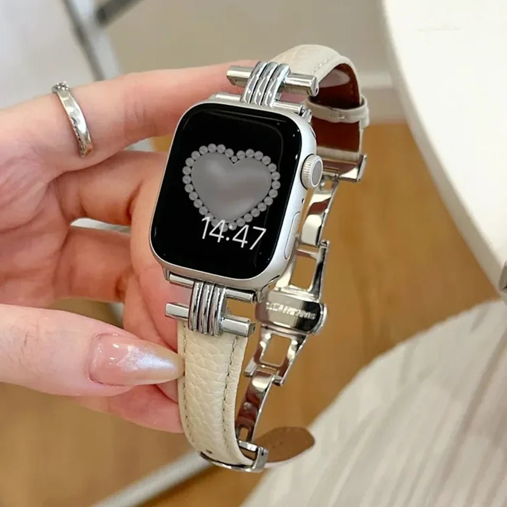 Women’s Genuine Leather & Stainless Steel Band for Apple Watch