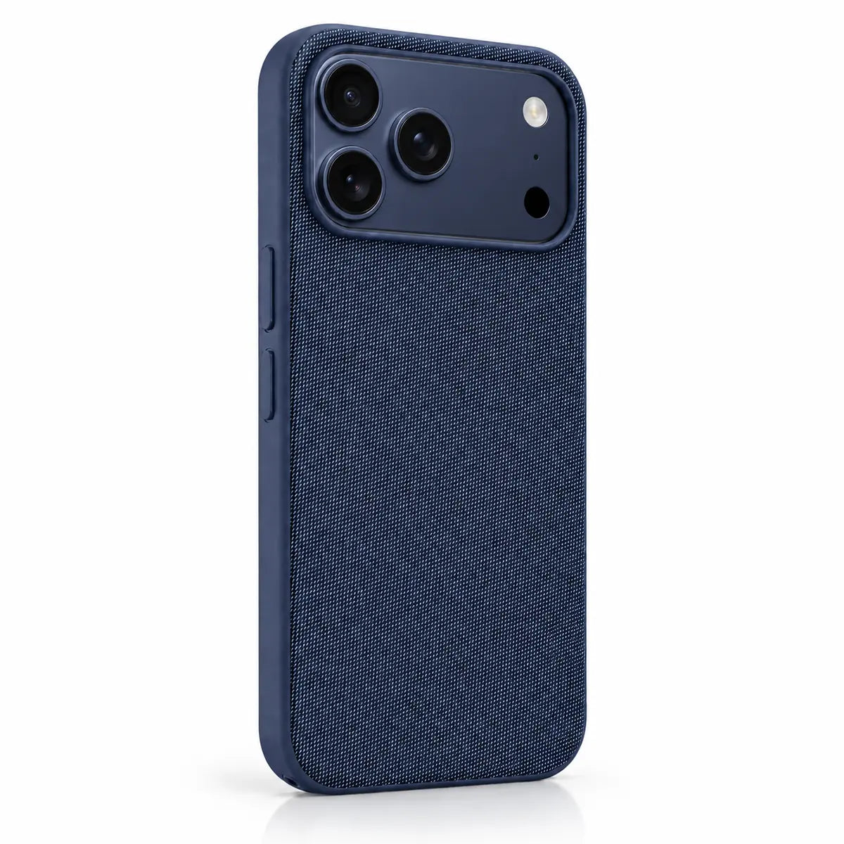 Woven phone case in Deep Blue on a matching Deep Blue iPhone 17 Pro Max. #color_Deep Blue